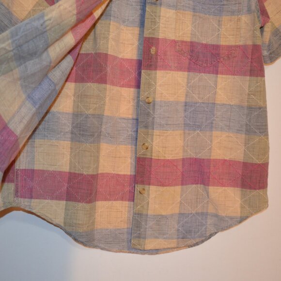 ANGELIQUE Cotton Button-Down Shirt Grey-Red-TanTextures Pattern Round Bottoms S - Picture 5 of 14